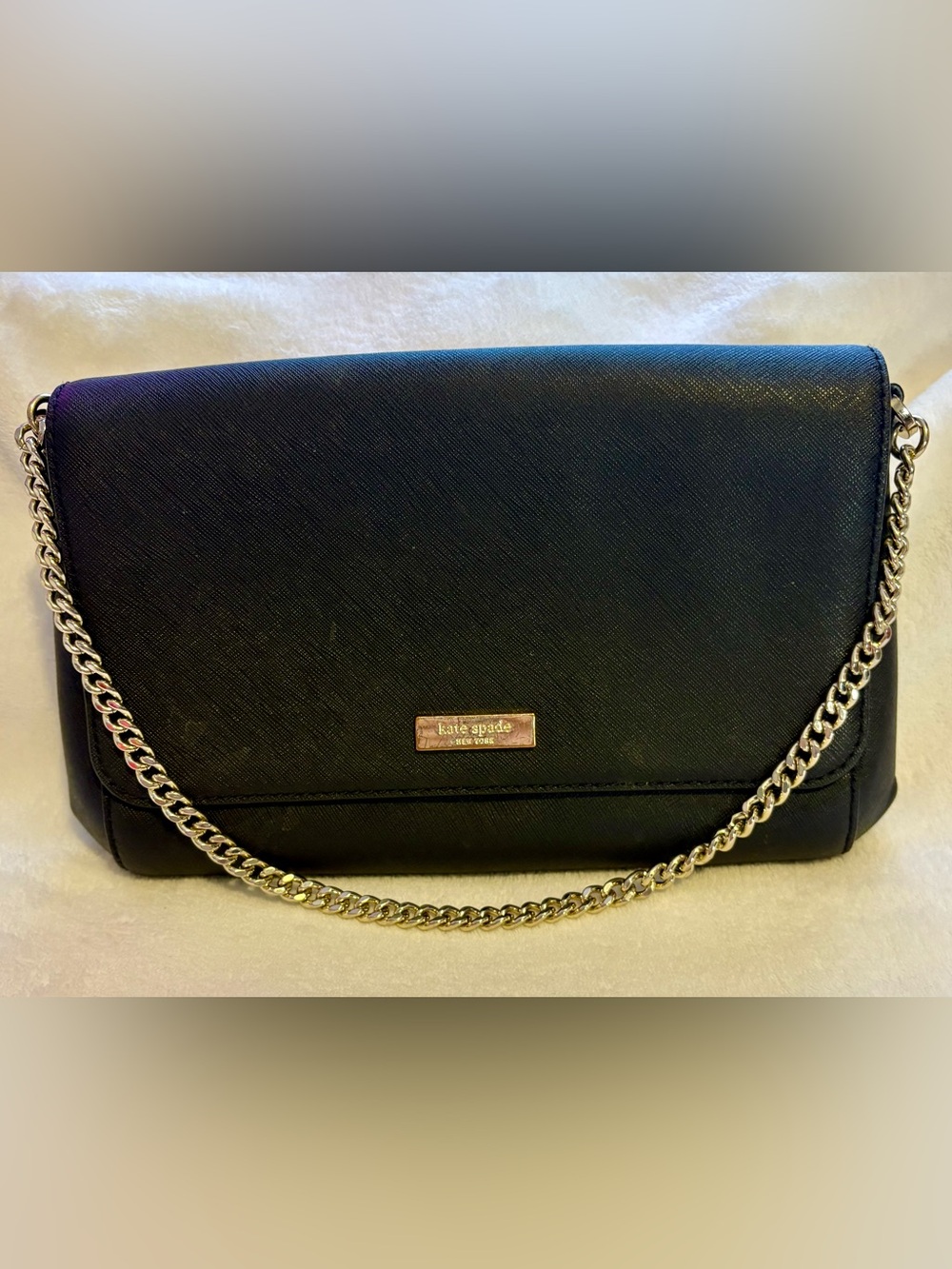 Spade Spade Laurel Way Greer Black Saffiano Crossbody with Silver Chain